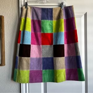Isaac Mizrahi x target leather suede colorful patchwork knee length skirt